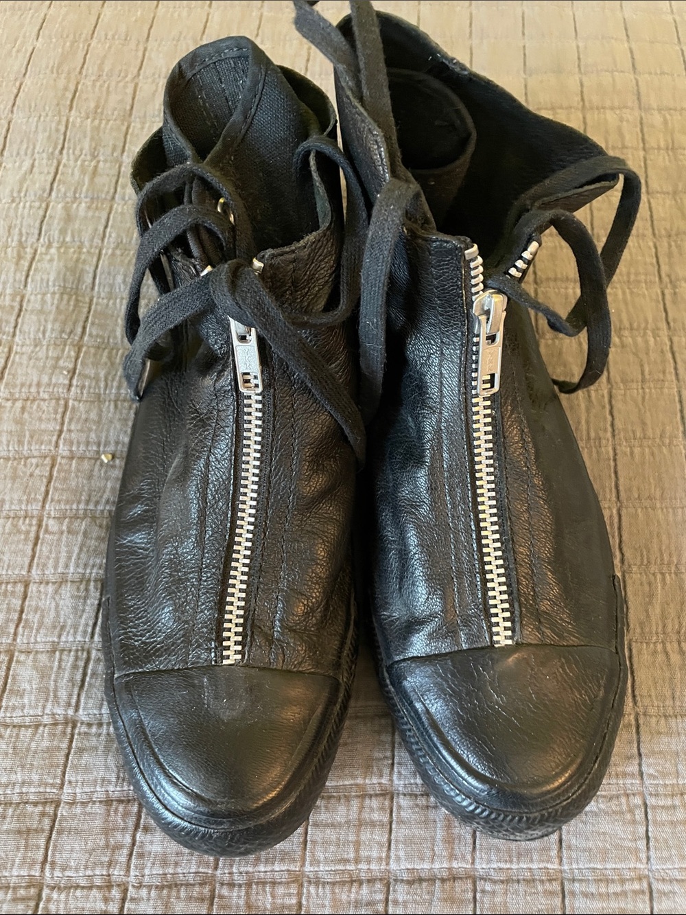 Converse Black Leather High-Top Sneakers with Front Zippers